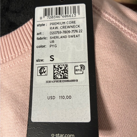 G-Star RAW logo Light Pink Crew Neck Sweater - Picture 3 of 5